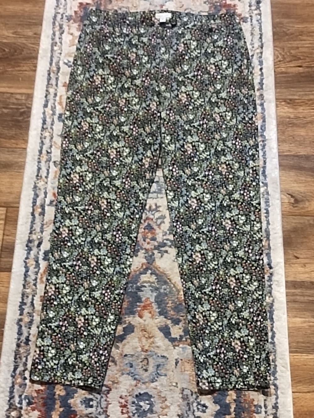J. Jill Straight Leg Floral Print Pants - Black Multi Size 10 VGC.